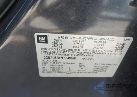 2015 Chevrolet Equinox 1Lt from USA, damaged, VIN 2GNALBEK7F6349486